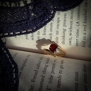 Vintage 14K Solid Gold Bypass Garnet Ring | January Birthstone Estate Size 5.75